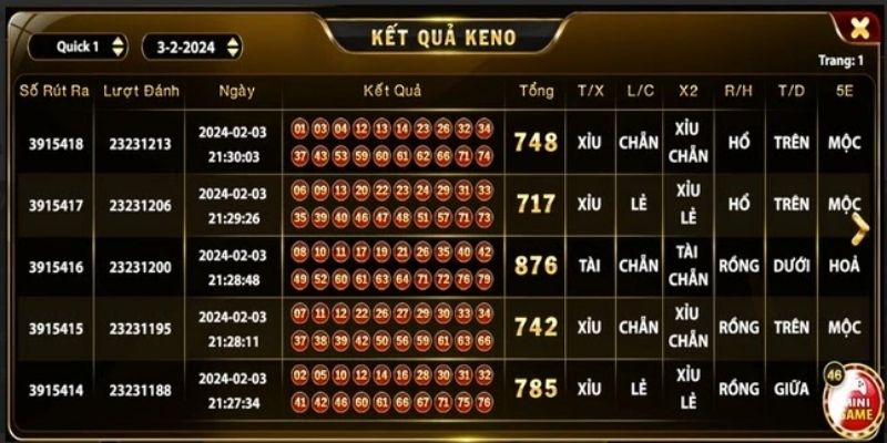 Giao diện chơi Keno FB88 tiện lợi